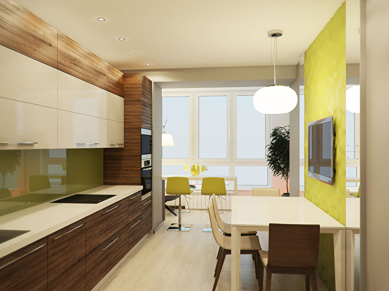 Kitchen design 9 sq.m. with a balcony