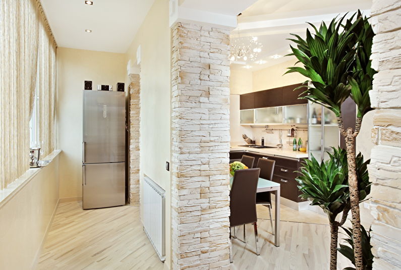 Kitchen design 9 sq.m. with a balcony