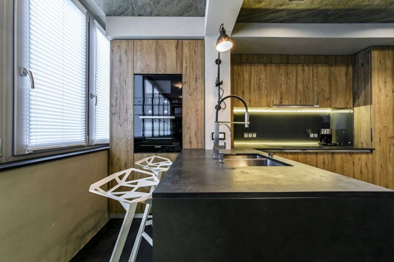 Kitchen design 9 sq.m. with a balcony
