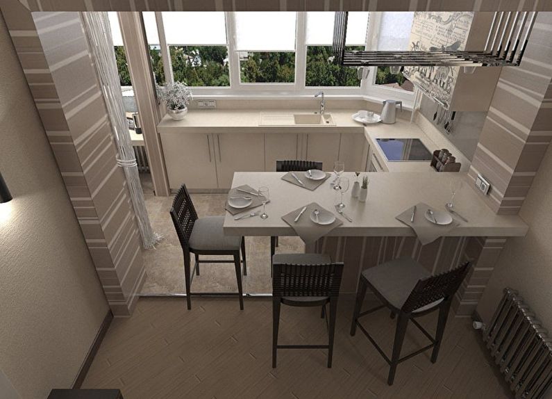 Kitchen design 9 sq.m. with a balcony