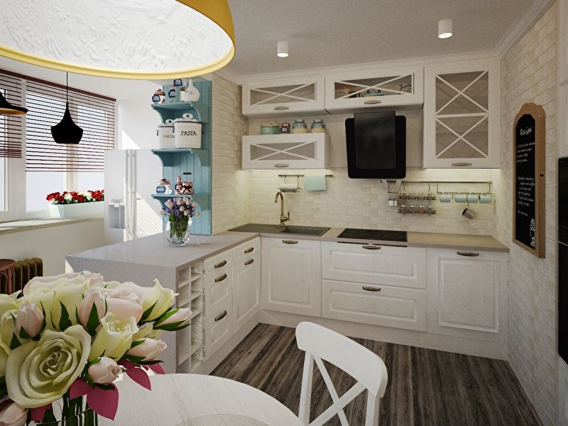 Kitchen design 9 sq.m. with a balcony