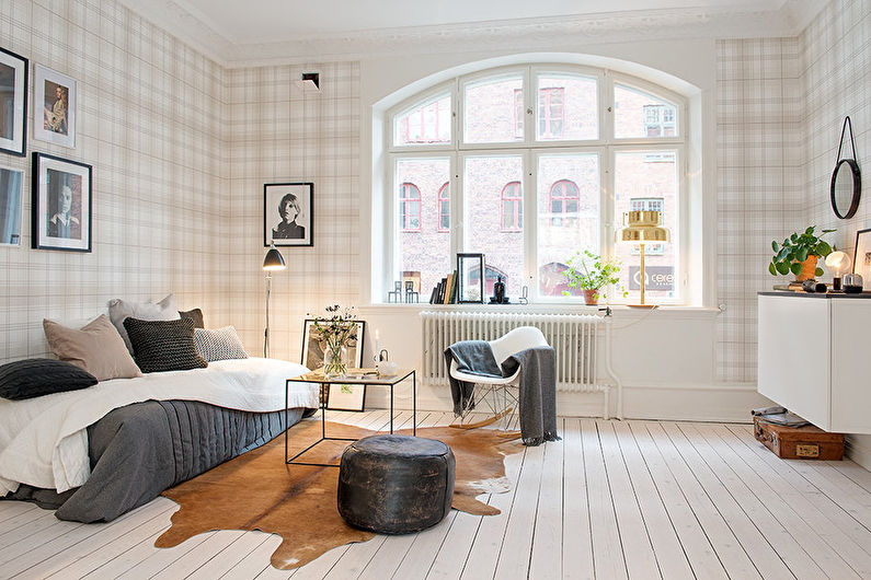 Wallpaper in the cage for the hall - Scandinavian style of interior