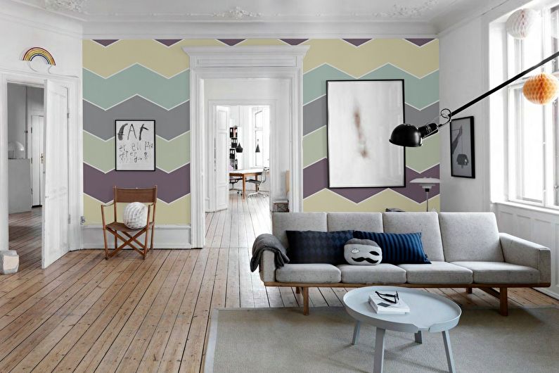 Wallpaper pastel colors in the interior of the hall