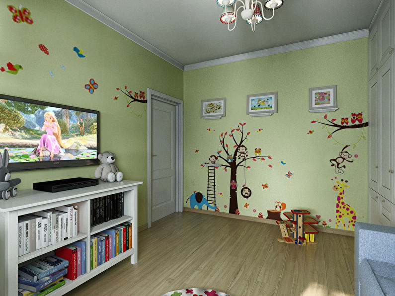 Interior of a children's room for a boy and a girl, 20 m2