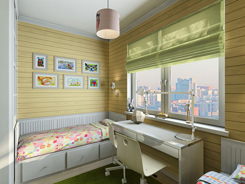 Interior of a children's room for a boy and a girl, 20 m2