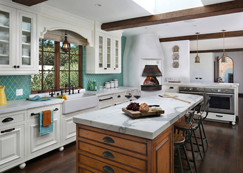 Italian-style kitchen interior, materials and finishes
