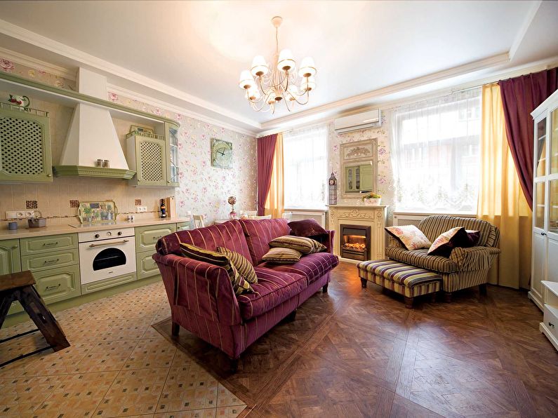 Provence style kitchen-living room design