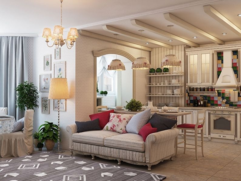 Provence style kitchen-living room design