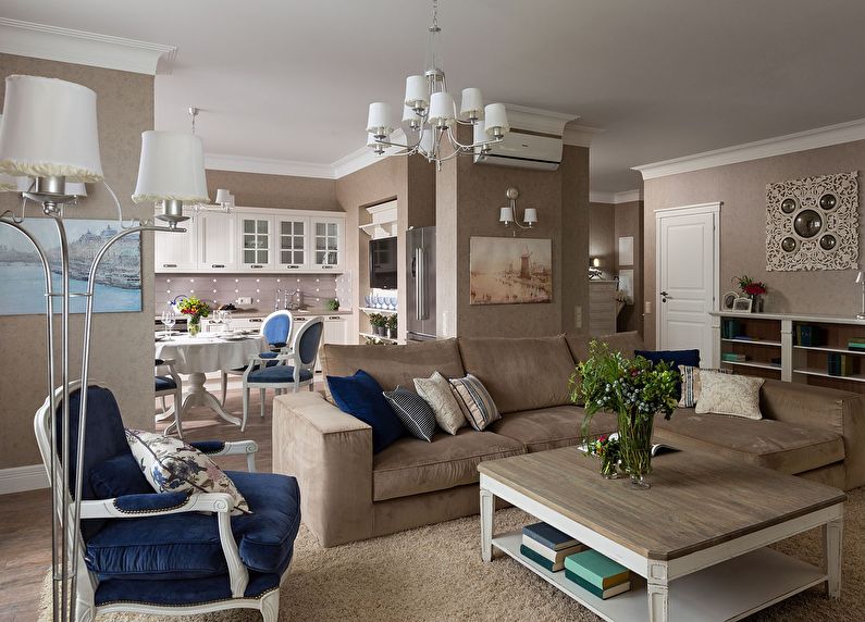 Provence style kitchen-living room design