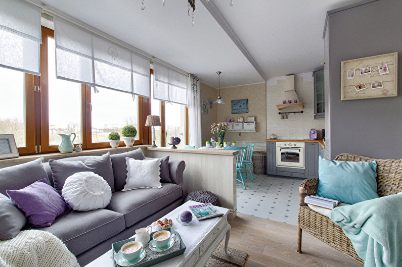 Provence style kitchen-living room design