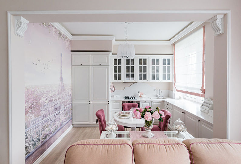 Provence style kitchen-living room design