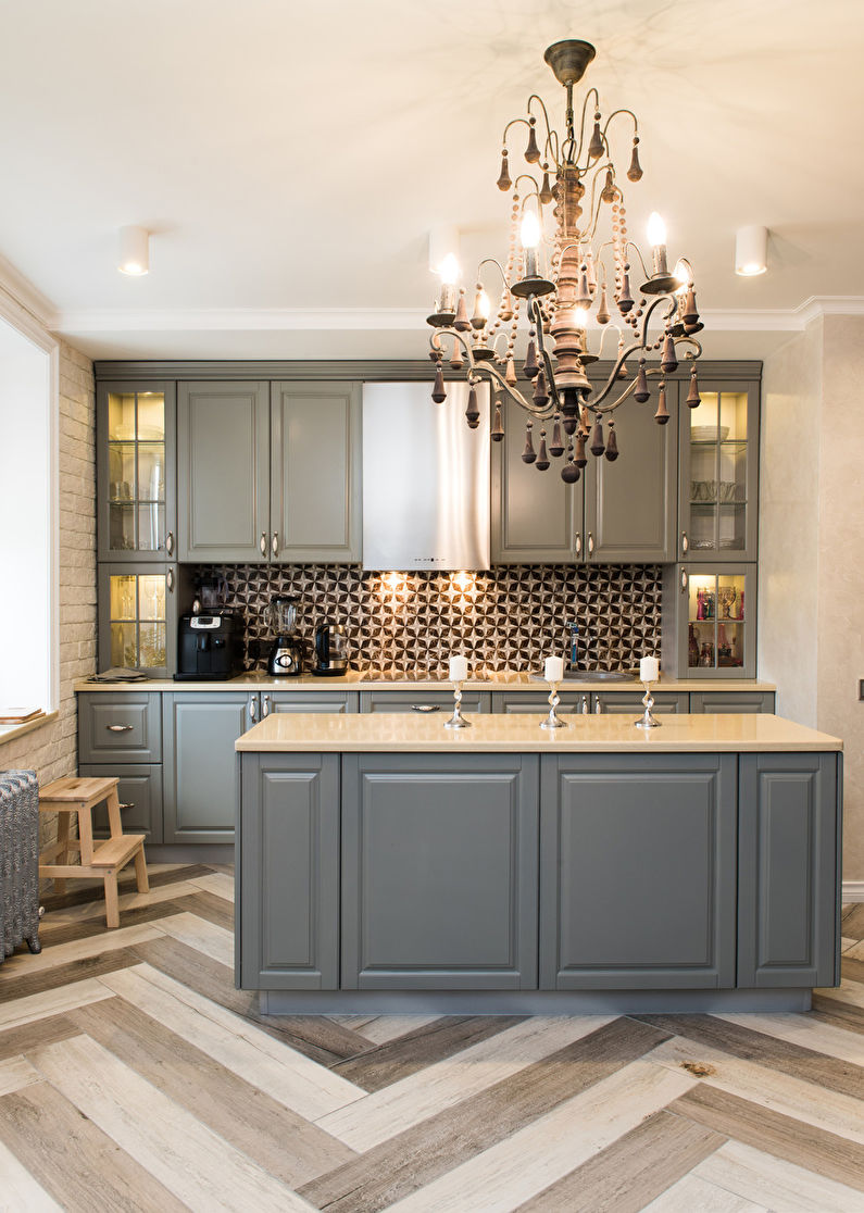 Gray kitchen interior in vintage style