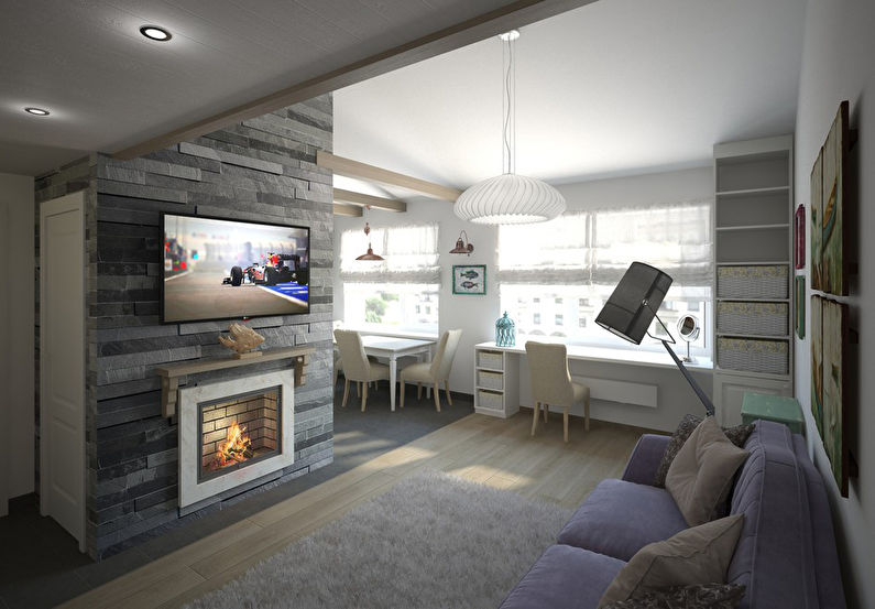 Interior of a one-room apartment in Peterhof