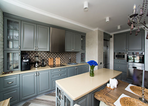 Gray kitchen in vintage style.