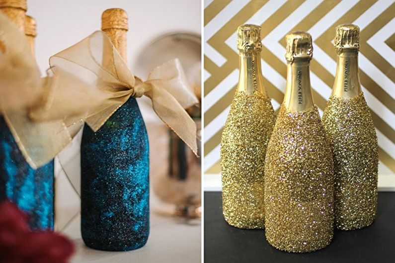 Décor de bouteille de bricolage - Décor de paillettes et d'or