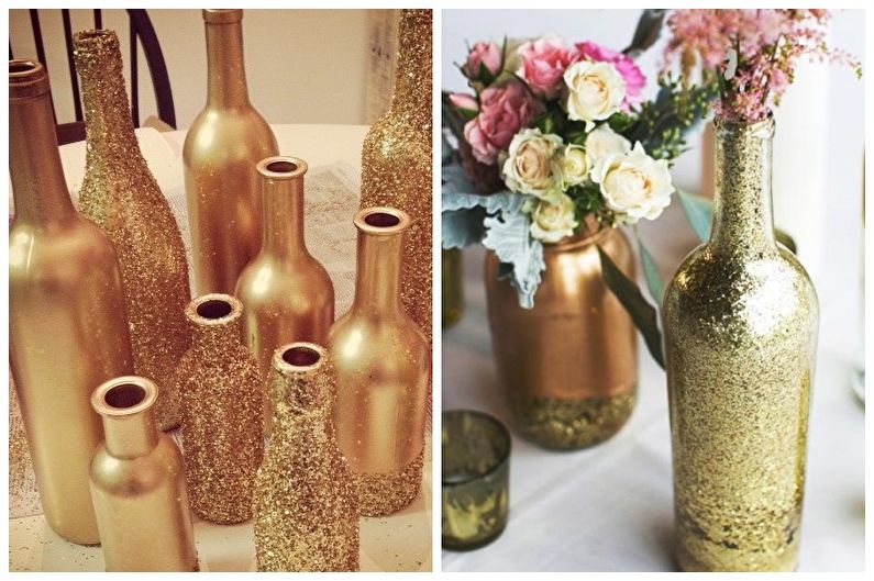 Décor de bouteille de bricolage - Décor de paillettes et d'or