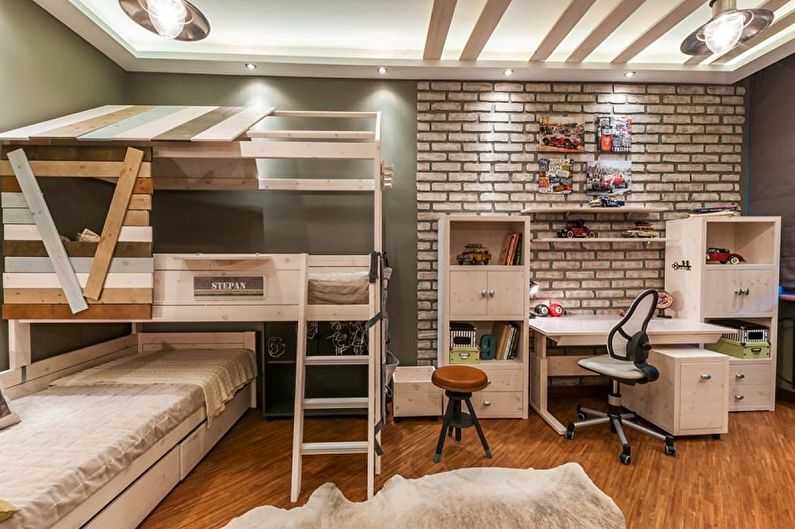 Children's room for two boys in the loft style - Interior Design