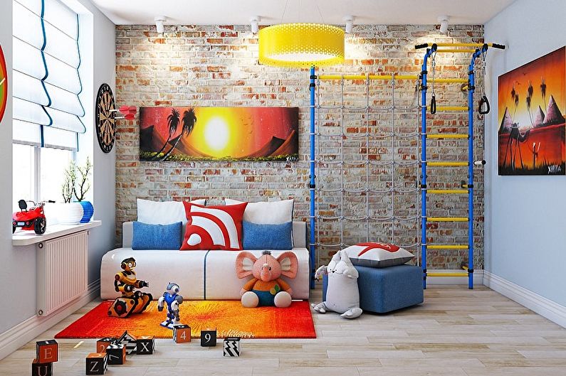 Children's room for two boys in the loft style - Interior Design