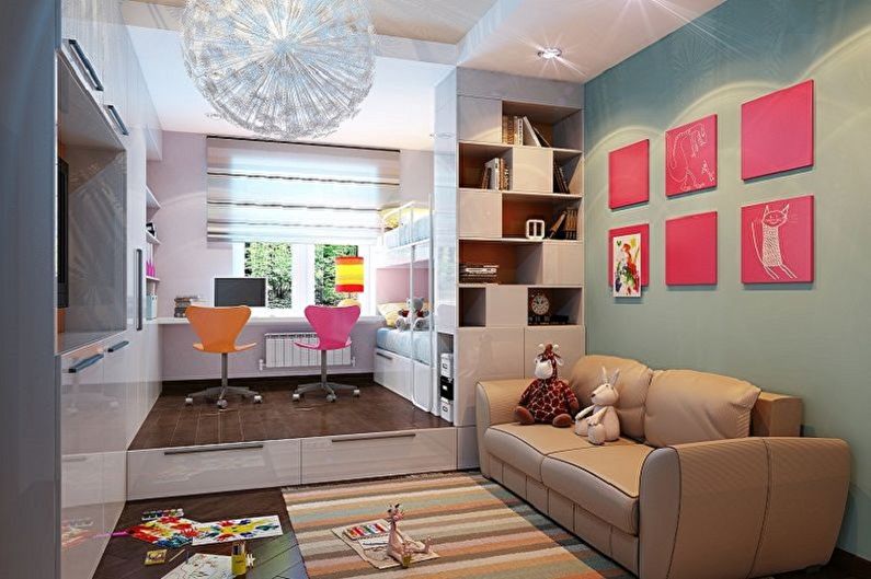 Design of a bedroom and a nursery in one room - Zoning