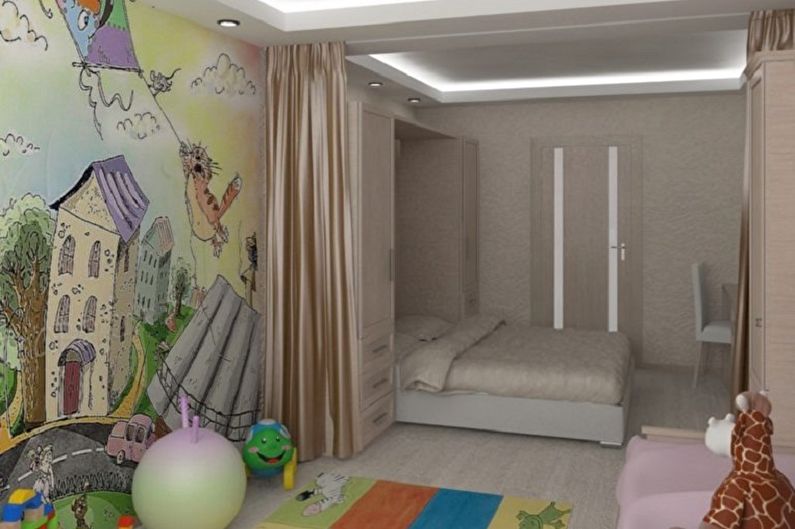 Design a bedroom and a nursery in one room - Wall decoration