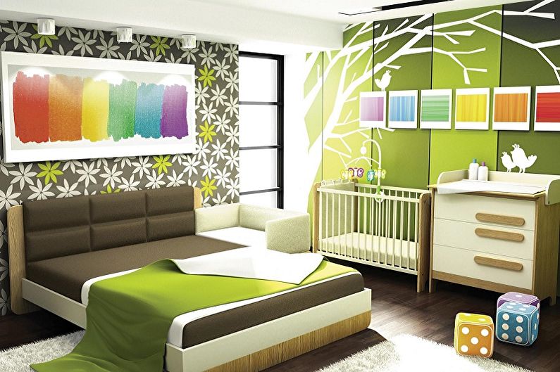 Interior design of a bedroom and a nursery in one room - photo