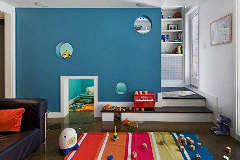 Interior design of a bedroom and a nursery in one room - photo