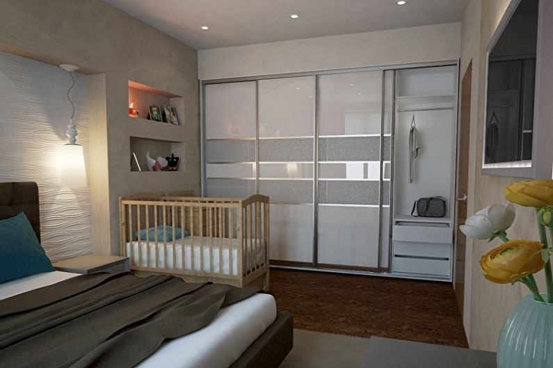 Interior design of a bedroom and a nursery in one room - photo