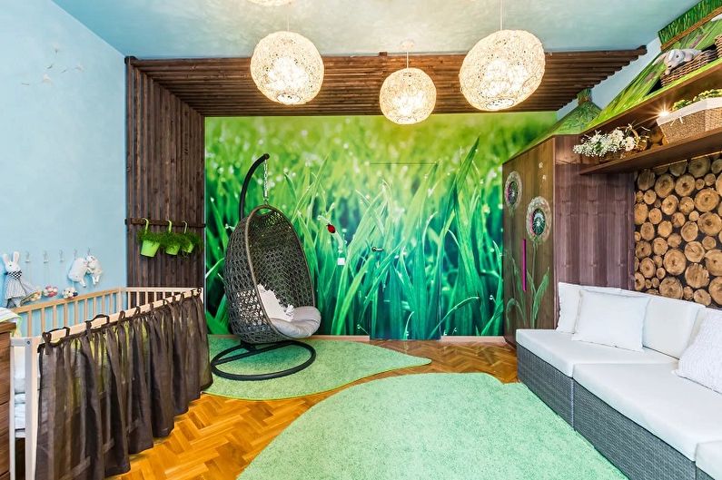 Interior design of a bedroom and a nursery in one room - photo