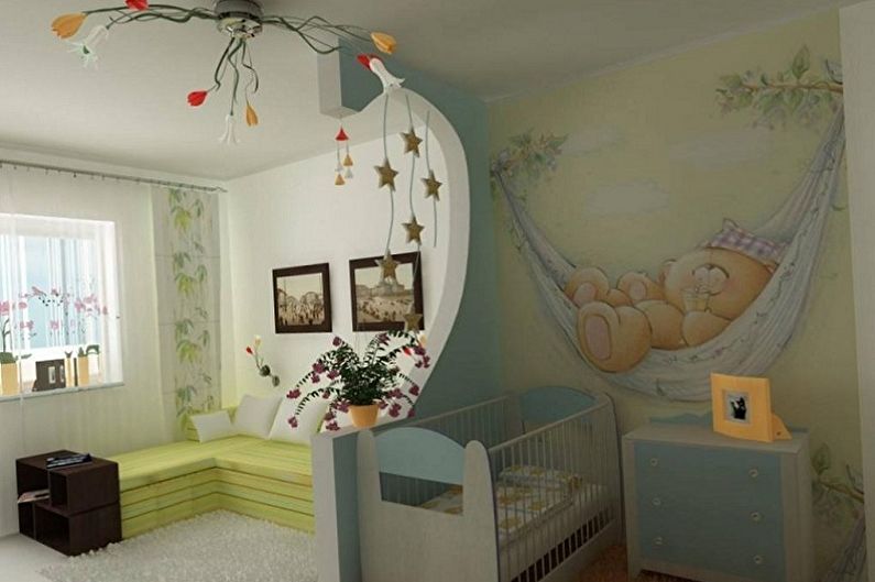 Interior design of a bedroom and a nursery in one room - photo