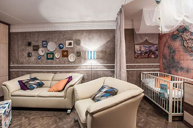 Interior design of a bedroom and a nursery in one room - photo