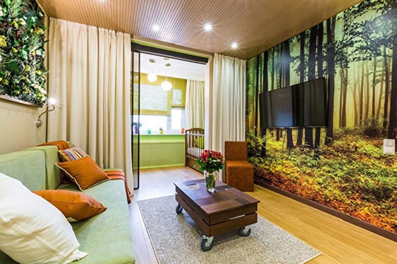 Interior design of a bedroom and a nursery in one room - photo