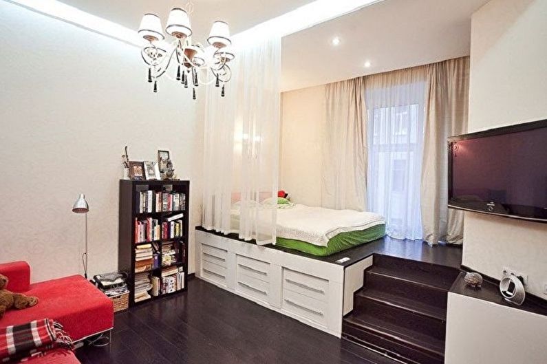 Interior design of a bedroom and a nursery in one room - photo