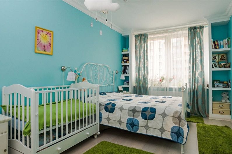 Interior design of a bedroom and a nursery in one room - photo