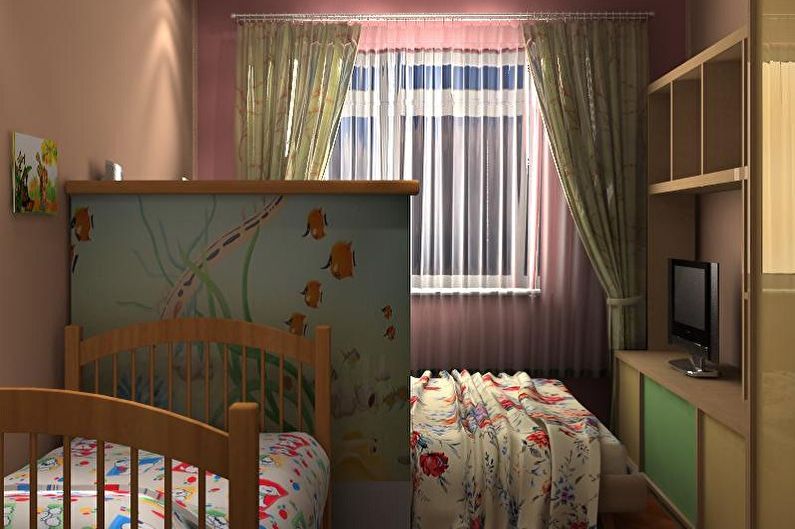 Interior design of a bedroom and a nursery in one room - photo