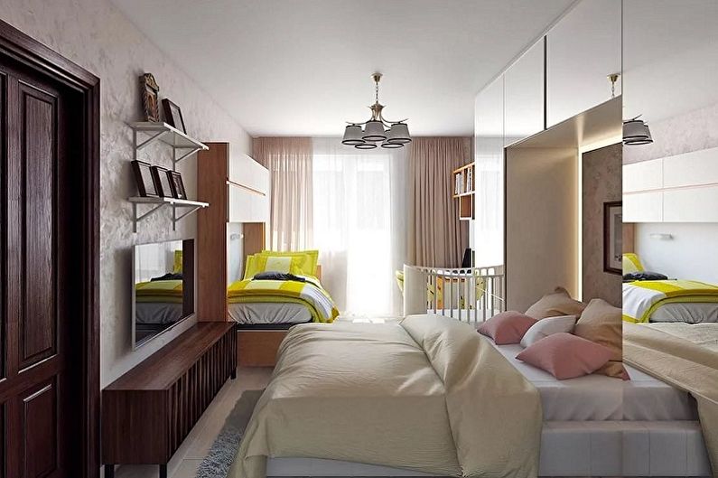 Interior design of a bedroom and a nursery in one room - photo
