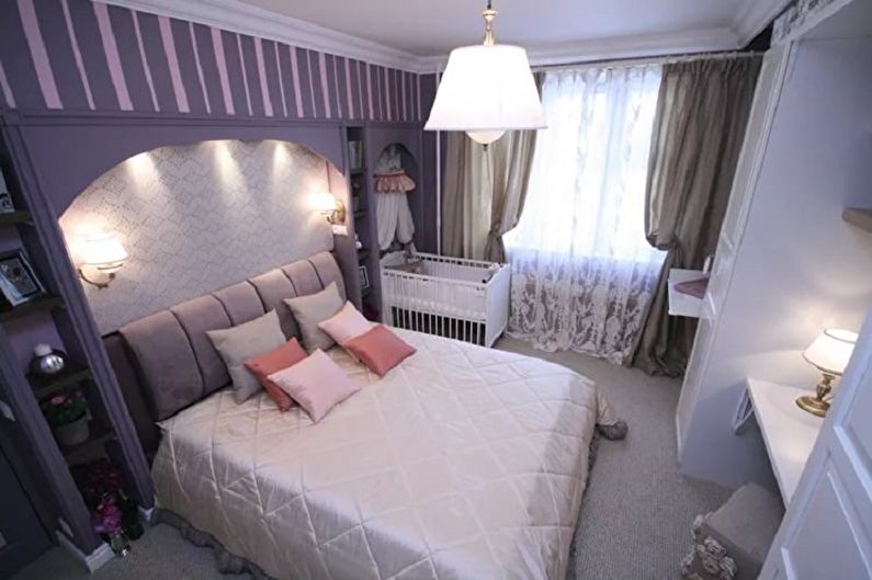 Interior design of a bedroom and a nursery in one room - photo
