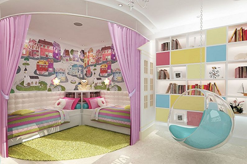 Interior design of a children's room for two girls - photo