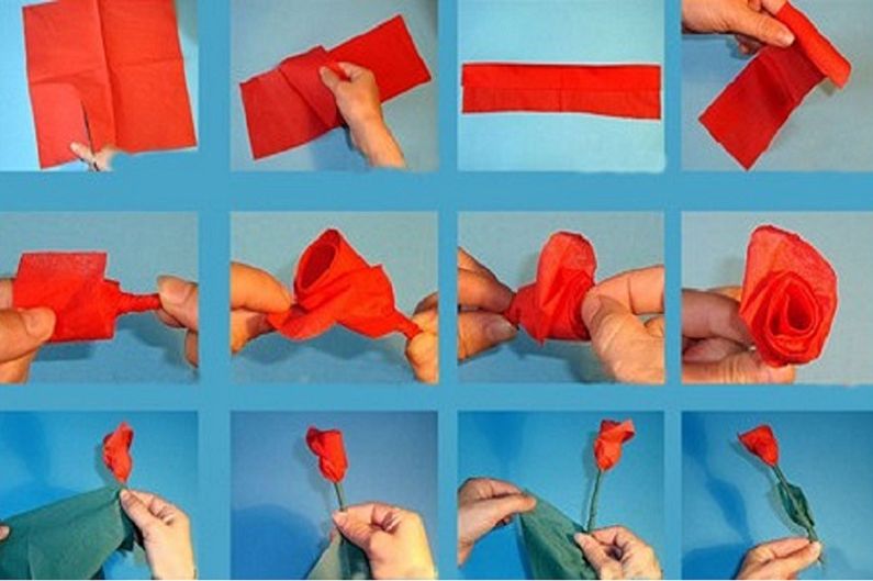 Do-it-yourself flowers from napkins - Red Chinese rose