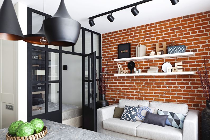 Design a small living room in the loft style