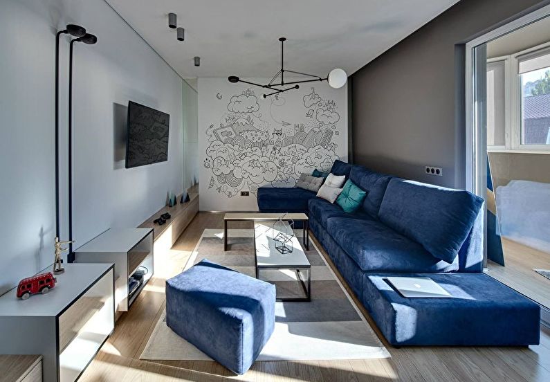 Design of a small living room in the style of minimalism