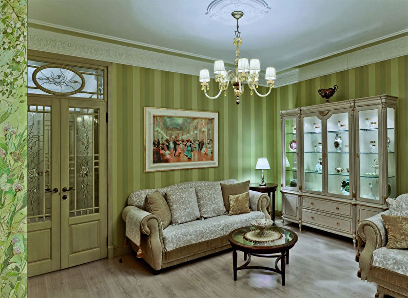 Small living room in green colors - interior design