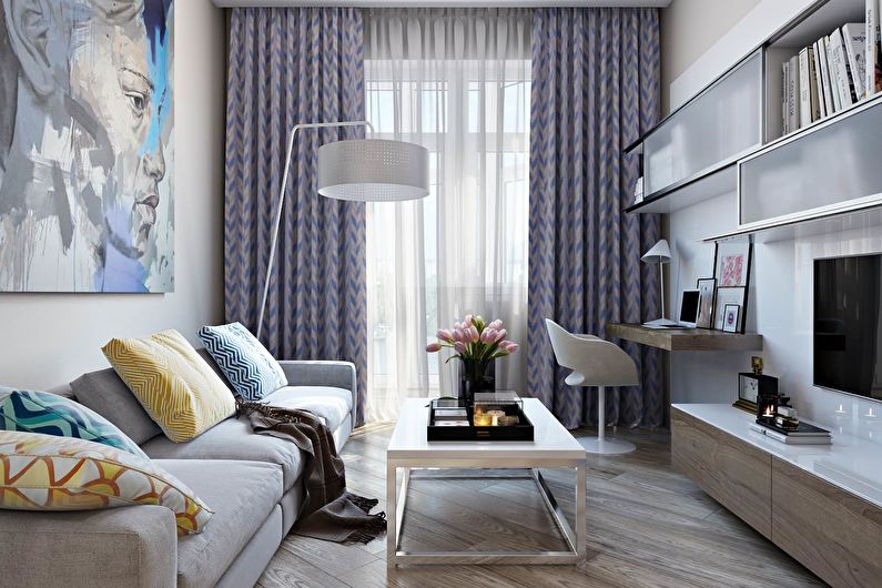Narrow (rectangular) small living room - interior design