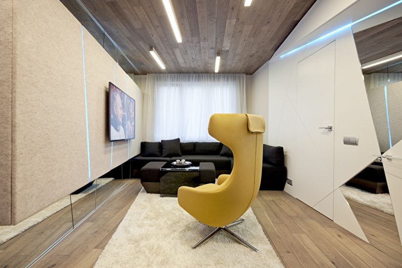 Narrow (rectangular) small living room - interior design