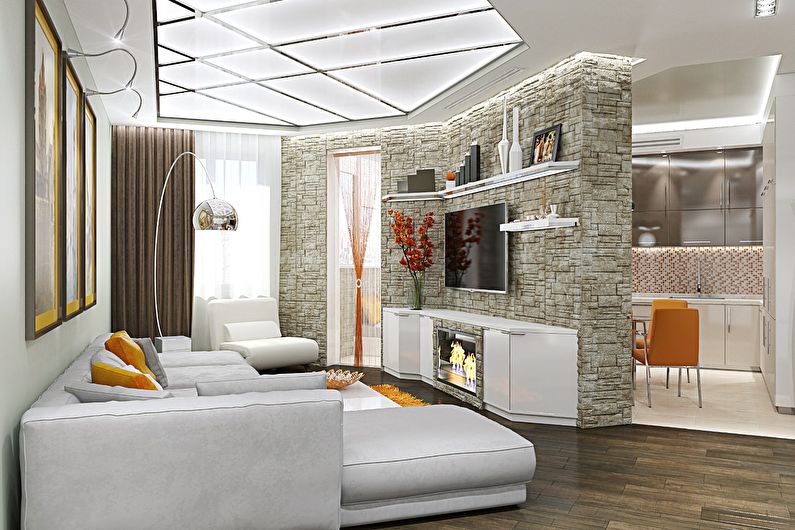 Small living room of non-standard shape - interior design