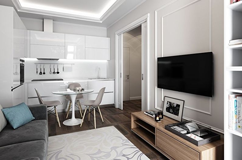 Combining a small living room and kitchen - interior design