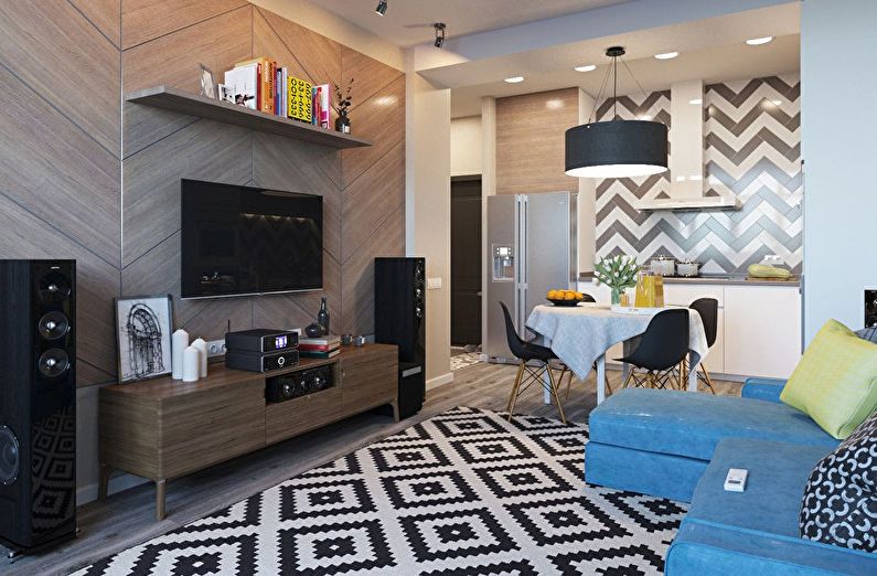 Combining a small living room and kitchen - interior design