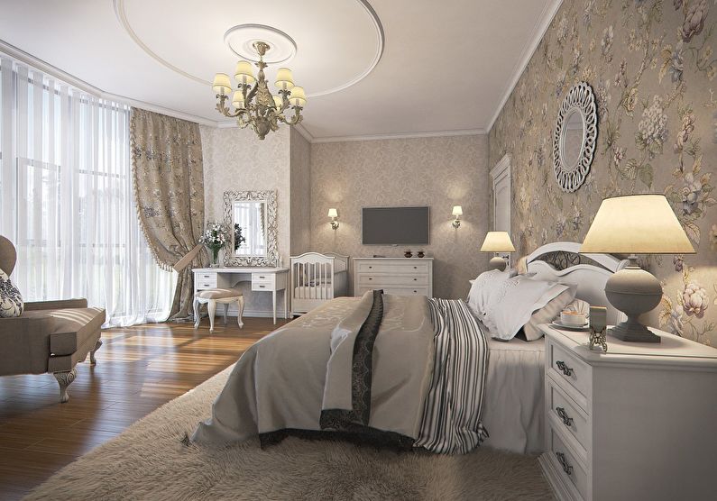 The combination of wallpaper in the bedroom