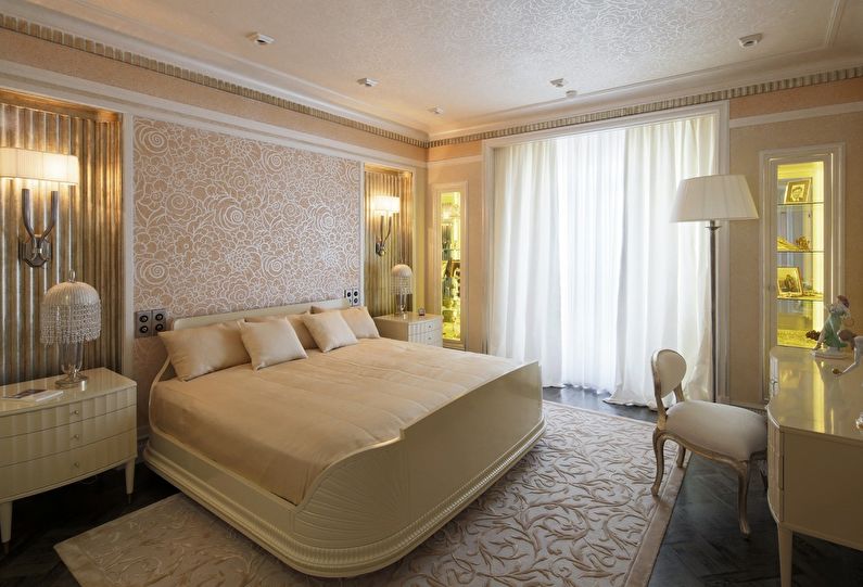 Combination of wallpaper in the bedroom - Wall panels and niches