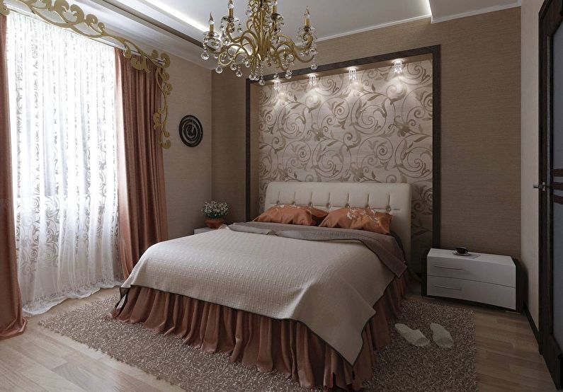 Combination of wallpaper in the bedroom - Wall panels and niches