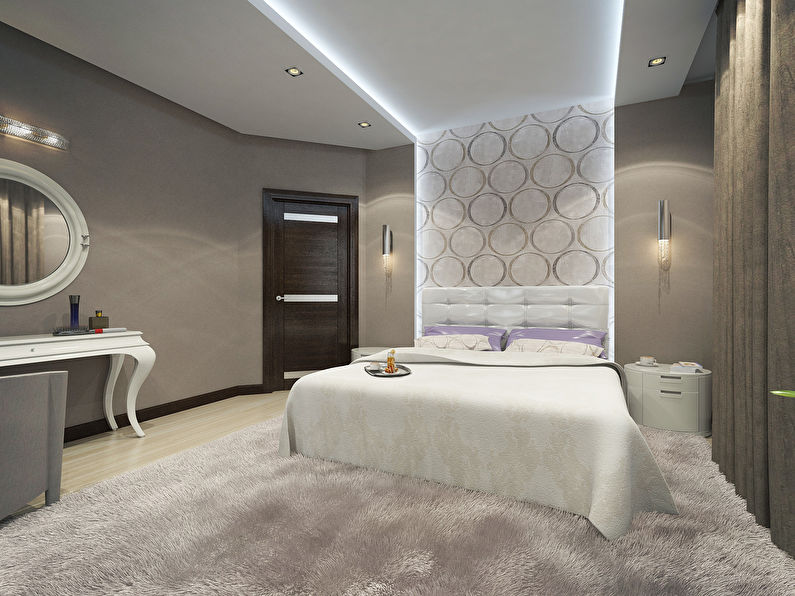 Combination of wallpaper in the bedroom - Wall panels and niches